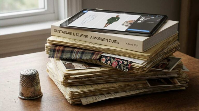 Oude schetsboeken naast modern gereedschap, symbool voor 30 jaar creatieve ervaring.